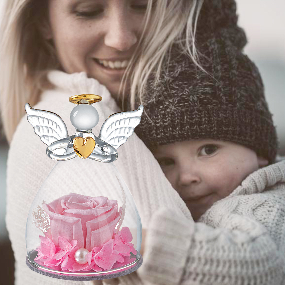 dropship 1pc; Birthday Gifts For Women; Preserved Rose In Angel Glass; Mom Grandma Gifts On Mother's Day; Valentine's Day; Wedding; Thanksgiving; Christmas; Holiday Angel Gifts For Women