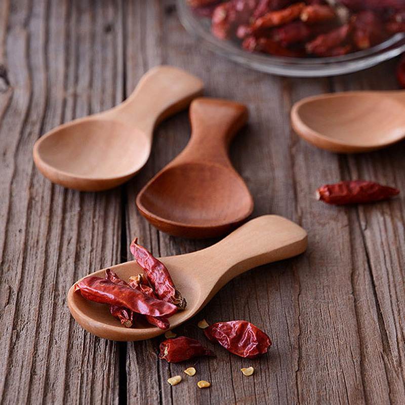 dropship 4Pcs Mini Wooden Spoons; Small Spice Condiment Spoon; Sugar Tea Coffee Scoop; Short Handle Wood Spoon; Jam Mustard Ice Cream Wood Spoons; Kitchen Gadgets