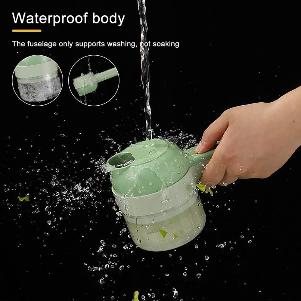 dropship 1pc 4 In 1 Vegetable Chopper Handheld Electric Vegetable Cutter Set Portable Wireless Garlic Mud Masher Garlic Press And Slicer Set Multifunctional Electric Mini Food Processor