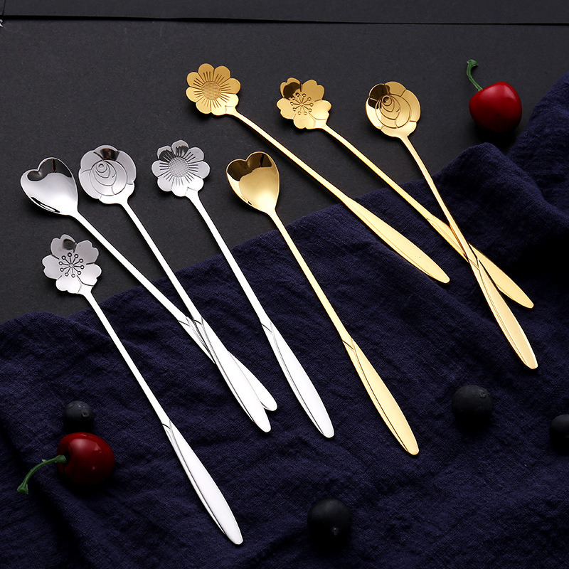dropship 4pcs/set Coffee Scoop; Ice Cream Dessert Scoop; Stainless Steel Long Handle Mug Stirring Spoon
