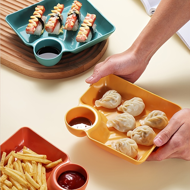dropship 1pc Dumpling Plate With Sauce Dish; Potato; Water; Dumplings; Plate With Vinegar; Dinner Plate; Household Creative Square Serving Plate With Vinegar Saucer