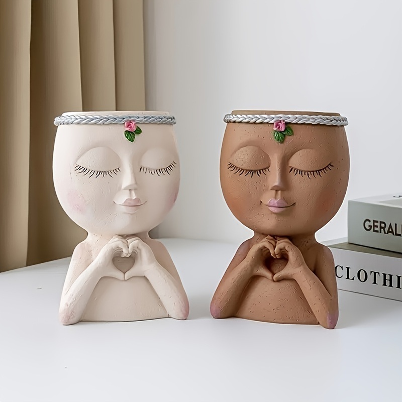 dropship 1pc Figure Flower Pot; Women Face Statue Vase Planter Ornaments; For Indoor Outdoor Home Decor Garden Patio (4.7*7.3*3.4in)