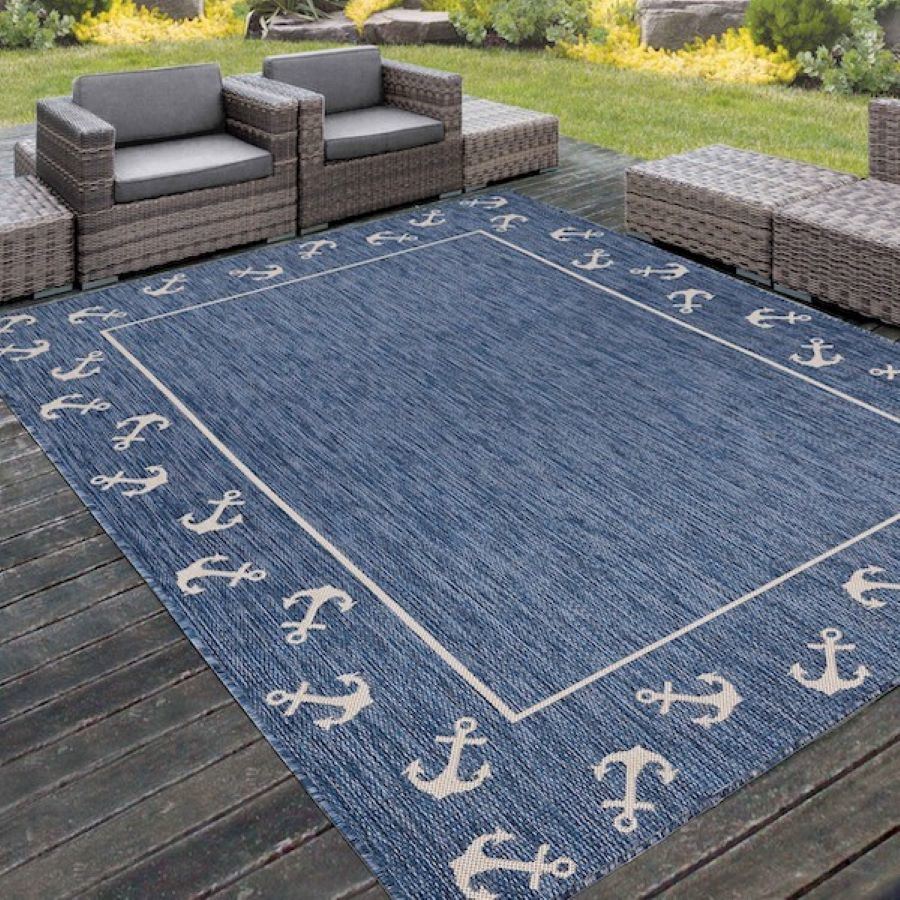 dropship Home Decor Coastal Bordered Coral Reef Indoor/Outdoor Accent Rug