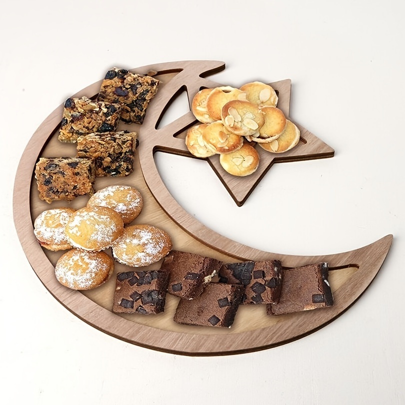 dropship 1pc, Eid Al-Fitr Dessert Tray, Stars And Moon Wooden Ornaments, Ramadan Ornaments, Ramadan Kareem, Holiday Accessory, Birthday Party Supplies, Room Decor, Random Color