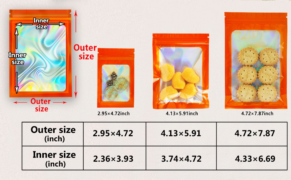 dropship 100pcs; Multicolor Holographic Resealable Storage Bag; Scent Bag; Aluminum Foil Mylar Film Deodorant Flat Clear Window Packaging Bag