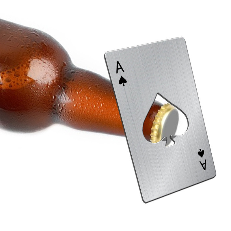 dropship Black/Silver Poker Card Beer Bottle Opener Metal Mini Portable Spade A Opener Stainless Steel Kitchen Bar Tools