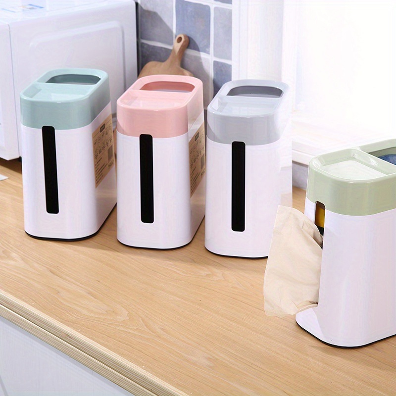 dropship 1pc 2 In 1 Desktop Trash Can With Tissue Box; Creative Plastic Mini Wastebasket; Trash Can; Garbage Bin; Rubbish Recycling For Desktop; Dressing Table