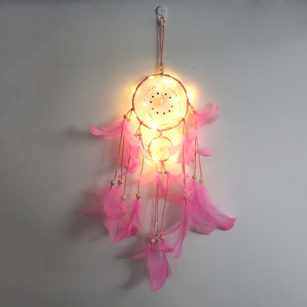 dropship 1pc Creative Dream Catcher With LED Lights; Night Light Dream Catcher; Wall Hanging Ornament