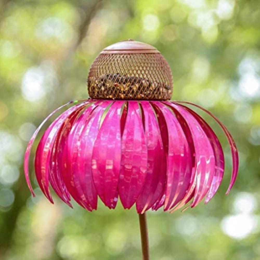 dropship Pink Coneflower Bird Feeder Outdoor Decoration Garden Flower Picaflor Wild Bird Feeder Feeding Outside Rust Resistant Art Metal
