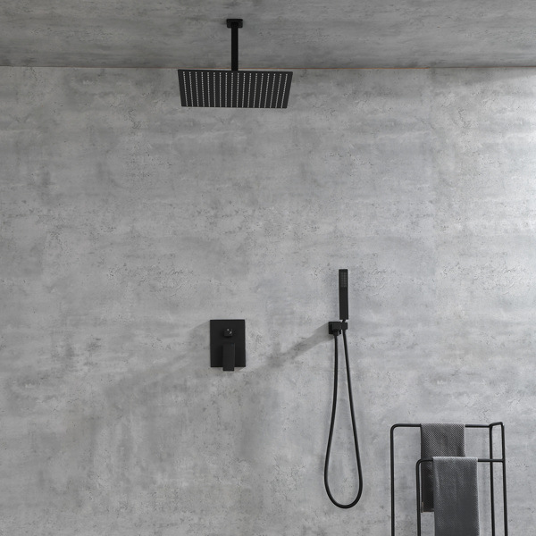 dropship Matte Black Shower Set System Bathroom Luxury Rain Mixer Shower Combo Set Ceiling Mounted Rainfall Shower Head Faucet
