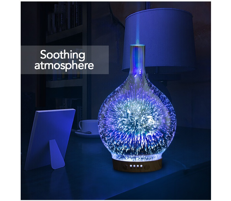 dropship 3D Fireworks Glass Vase Humidifier with 7 Color Led Night Light Aroma Essential Oil Diffuser Cool Mist Maker for Home Office