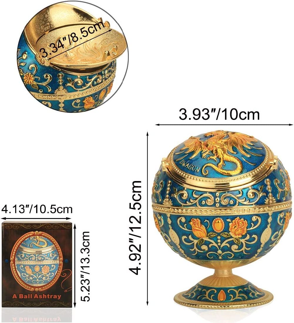 dropship Windproof Ashtray with Flip Lid for Cigarette Metal Portable Smoking Tobacco Ashtray Indoor Outdoor; Handicrafts Rose Pattern Cl