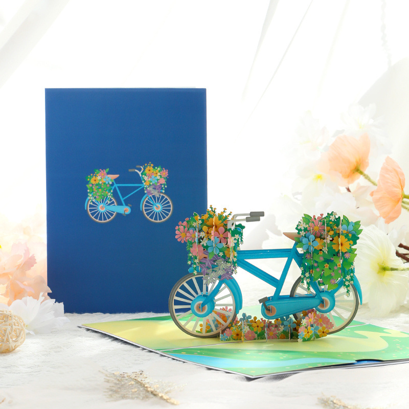 dropship 1pc Flower Bicycle Pop Up Card; 3D Spring Flower Bike Greeting Card For Anniversary; Mothers Day; Valentines Day; Thinking Of You; Thank You; Wedding; Sympathy