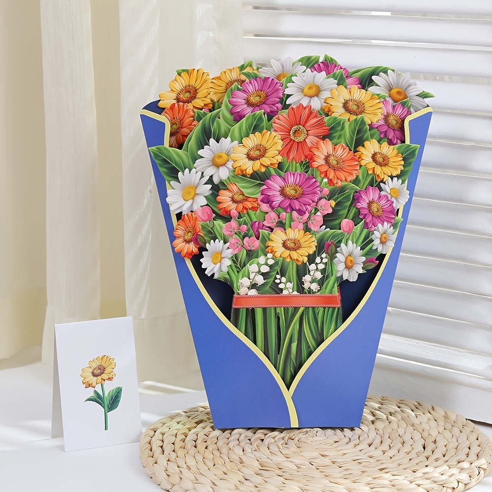 dropship 3D Pop Up Flower Bouquet Paper Flowers Cards; Forever Flower Bouquet Birthday Gift Greeting Cards With Note Card And Envelope For Women Girls Wife Mom Lovers Friend