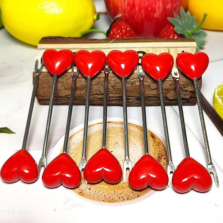 dropship 10pcs; Love Fruit Forks; Stainless Steel Cake Fork Set; Home Snacks Tableware Set; Kitchen Household Items; Valentine's Day Party Favors