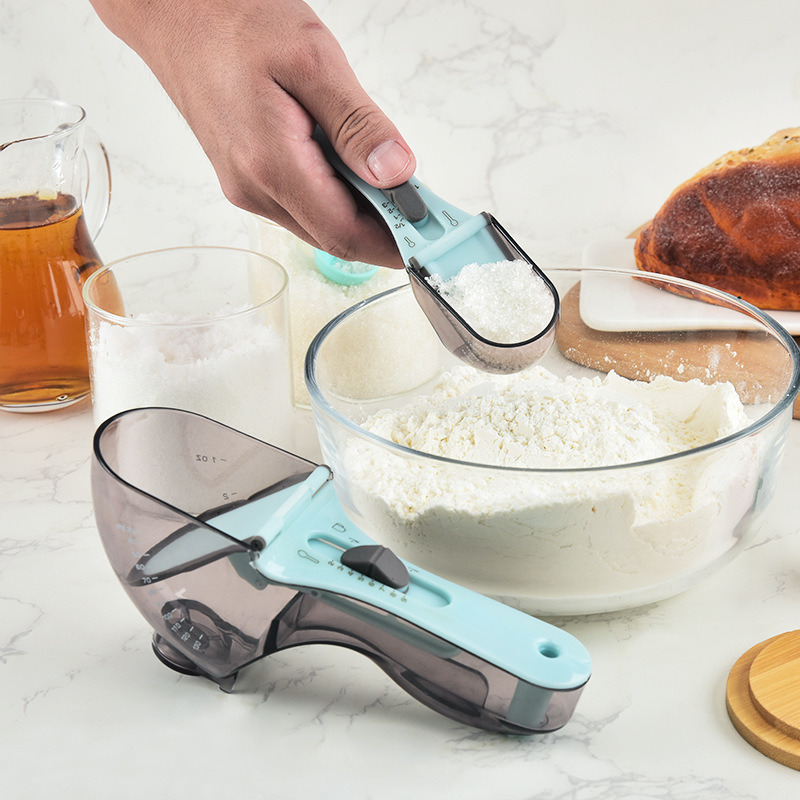 dropship 2pcs Adjustable Measuring Cups And Spoons; Plastic Scoop Measuring Cup With Magnetic; For Dry And Liquid Ingredient; Kitchen Tools