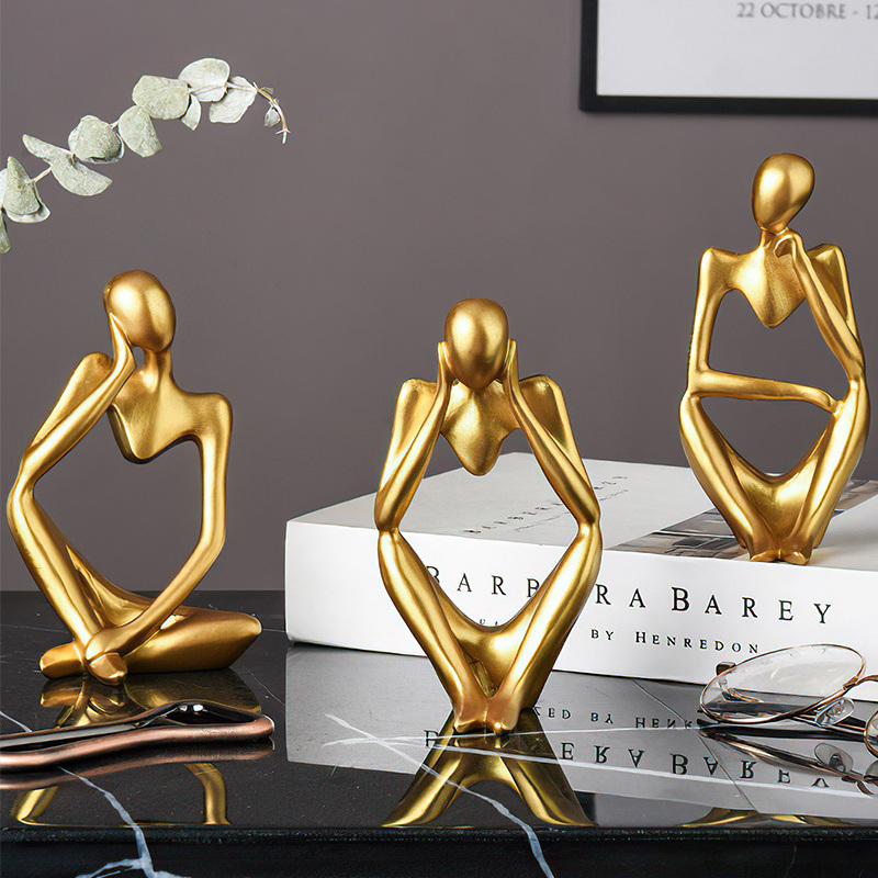 dropship 3pcs Abstract Villain Decorative Ornaments; Handmade Resin Handicrafts; Thinker Resin Statue Set
