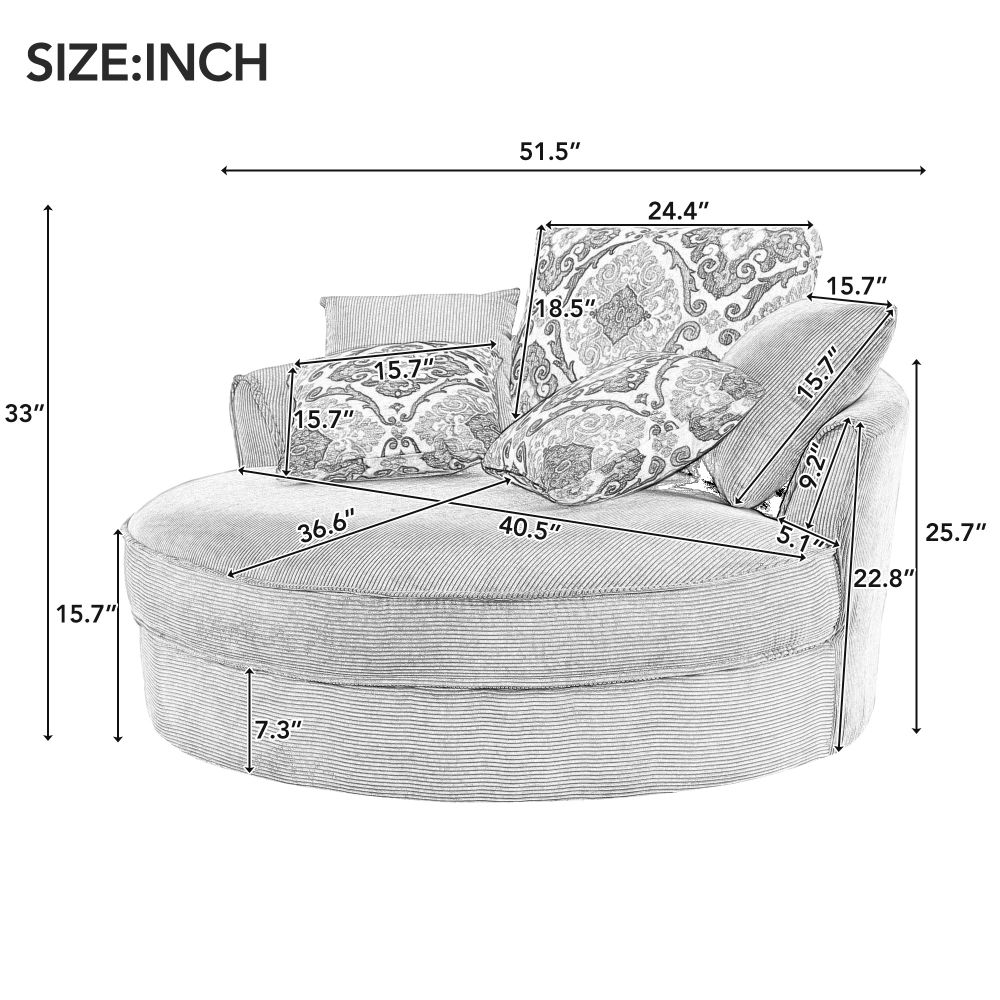 dropship Swivel Accent Barrel Chair with 5 Movable Pillow 360 Degree Swivel Round Sofa Chair for Living Room,Bedroom, Hotel, Grey