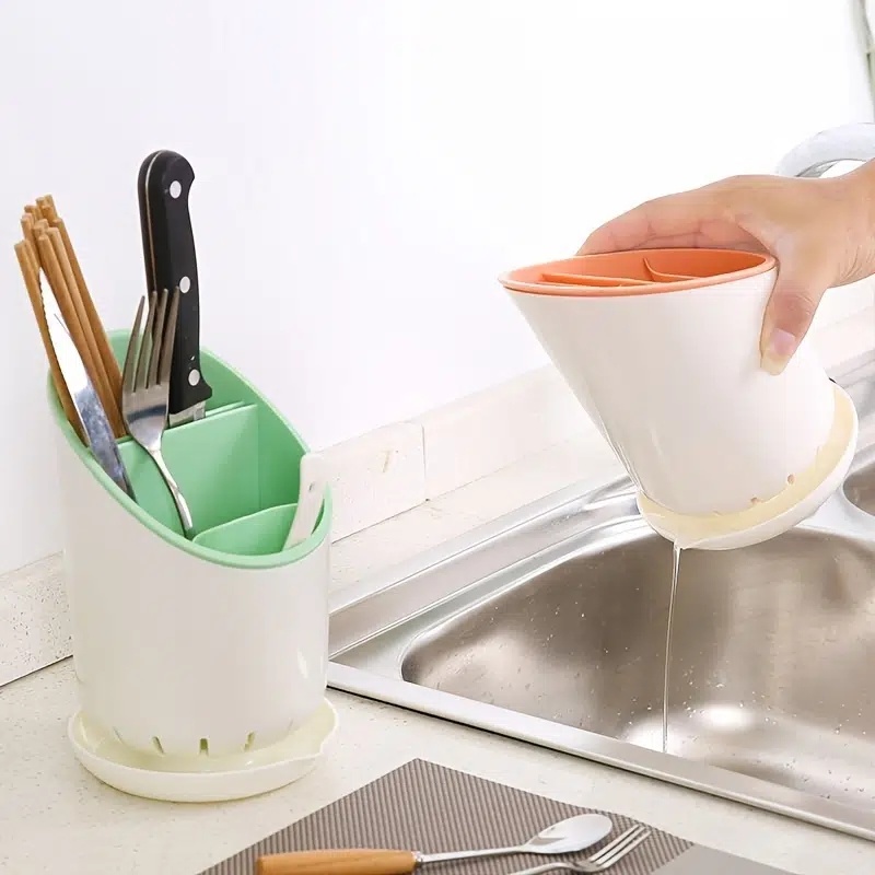 dropship 1pc Kitchen Utensil Holders Cutlery Drying Rack For Counter With Catch Pan And Drain Hole; Anti Tilting Kitchen Silverware Drainer Basket Sink