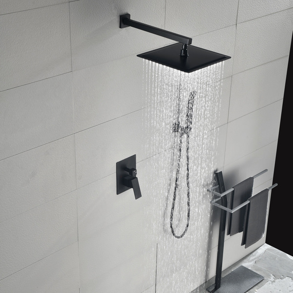 dropship Matte Black Shower Set System Bathroom Luxury Rain Mixer Shower Combo