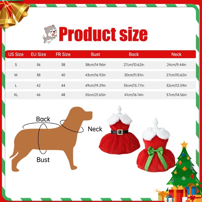 dropship Christmas Dog Dresses ForSmall Dog Clothes Christmas Cat Pet Dress Fancy Princess Puppy Dress Festival Apparel