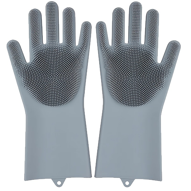 dropship 1pair Kitchen Silicone Dishwashing Gloves; Housework Cleaning Waterproof Insulation Magic Gloves; Dishwashing Brush