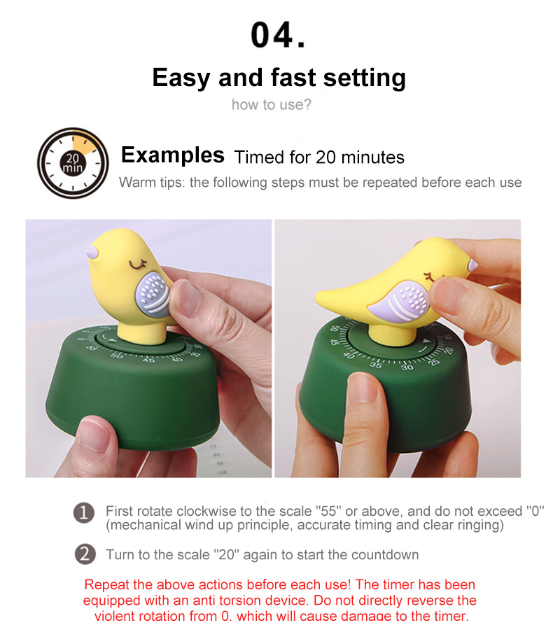 dropship Bird Timer Reminder Countdown Stopwatch Alarm 60 Minute Kitchen Cooking Learning Timers Mechanical Wind-up Counter Alarm Clocks