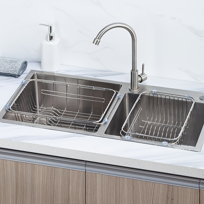dropship 1pc Drain Rack; Drain Basket; Stainless Steel Kitchen Basket; Home Utensil Holder; Sink Basket; Retractable Sink Rack Suitable For Rectangular Sink Bowl Plate Organizer Storage