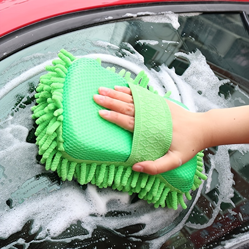 dropship 1pc Car Wash Mitt Chenille Microfiber Wash Sponge Scratch Free; Ultra Absorbent Microfiber Waffle Drying Towel For Car Detailing; Green; 9.05in*5.11in*2.75in