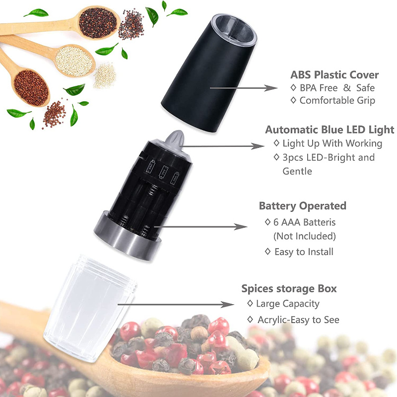 dropship Electric Salt and Pepper Grinders Stainless Steel Automatic Gravity Herb Spice Mill Adjustable Coarseness Kitchen Gadget Sets