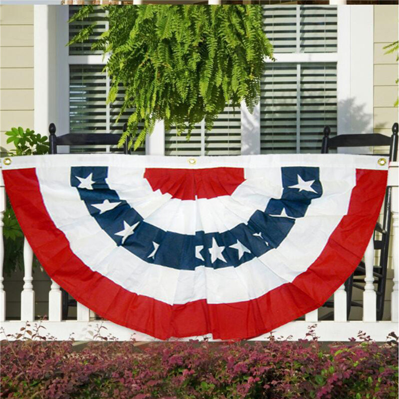 dropship 1pc Printed Stripes Stars USA Pleated Fan Bunting Half Banner Flag For July 4th Independence Day Decoration USA Pleated Fan Flag