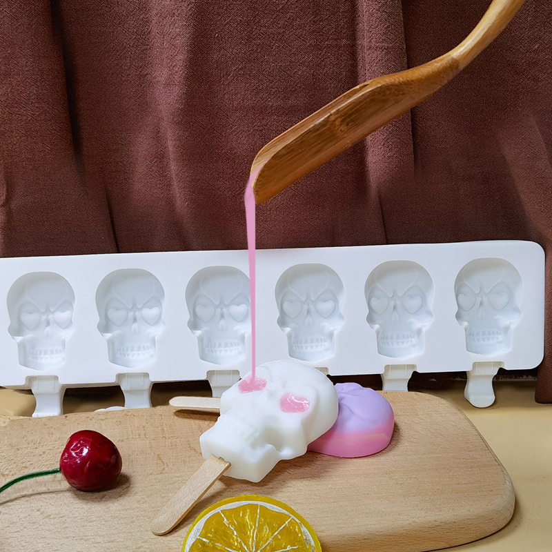 dropship 1pc 6 Skull Ice Cream Silicone Mold; Ice Mold 14.2*4.37inch