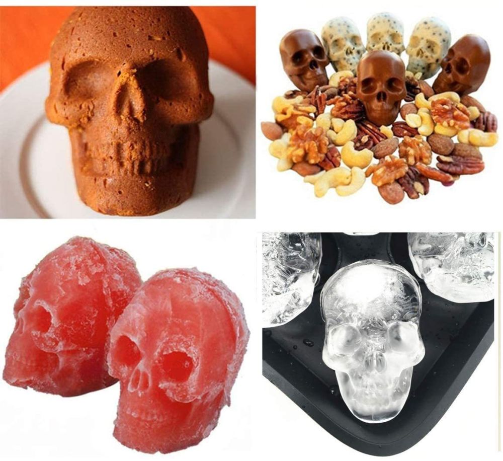 dropship 1pc 4 Skull Silicone Ice Ball Trays Summer Ice Cube Mold Silicone Mold Halloween Skull Ice Mold