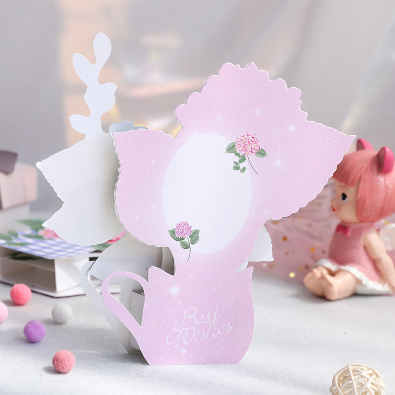 dropship 1pc Pop Up Greeting Card For Mother's Day; 3D Hydrangea Flower Paper Carving Ornament; Creative Birthday Wishing Handmade Gift; Thanksgiving Wishing Card For Mother; Mother's Day Gift