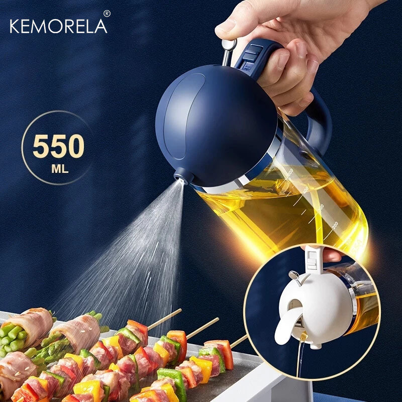 dropship 1pc 2-in-1 Oil Bottle Spray And Automatically Open Pour Olive Oil Gravy Boats Grill Sprayer Leak-proof Nozzle BBQ Kitchen Accessories