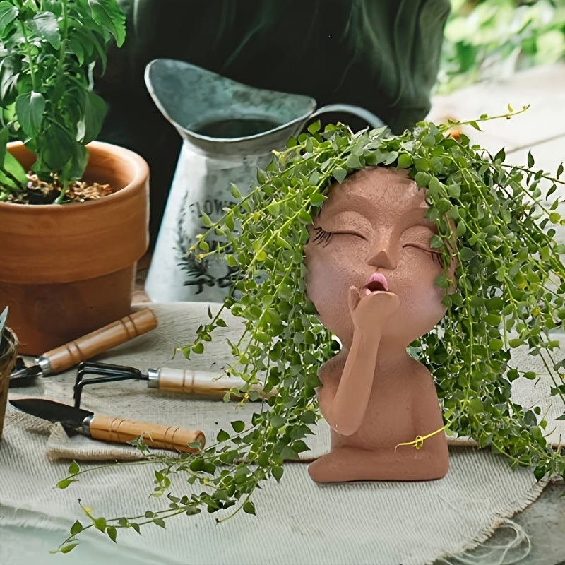 dropship 1pc Funny Figure Flower Pot; Resin Flying Kiss Girl Planters Vase Tabletop Decoration; For Indoor Outdoor Garden Home Decor