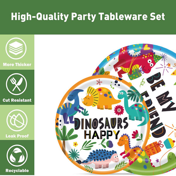 dropship Dinosaur Plates Disposable Paper Plate Party Supplies Pack Birthday Dinnerware Serves 16 for Boy Kids Perfect Tableware Includes Plates; Napkins; Forks 68PCS