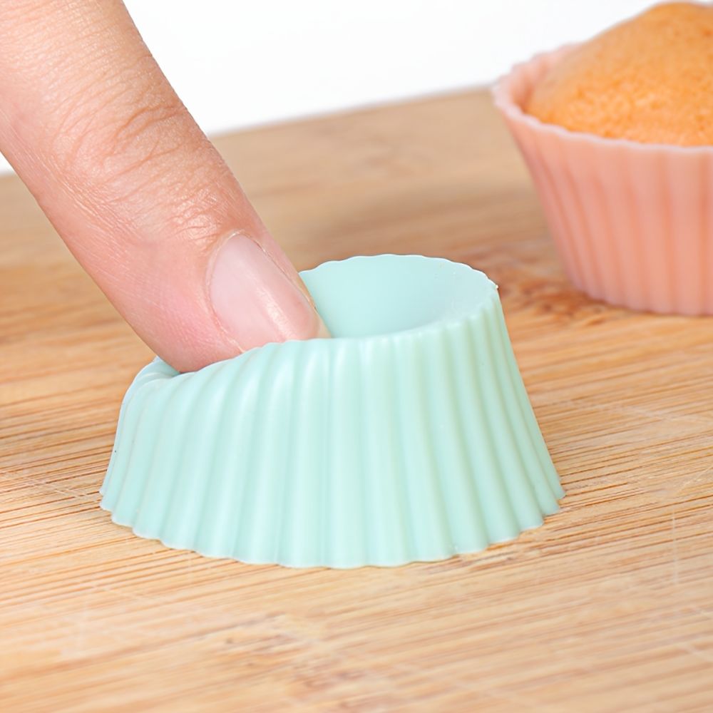 dropship 10pcs Silicone Muffin Cup; Cake Cup; Kitchen Baking Mold; Non-Stick Surface Cupcake Liners For Home Baking; Color Random