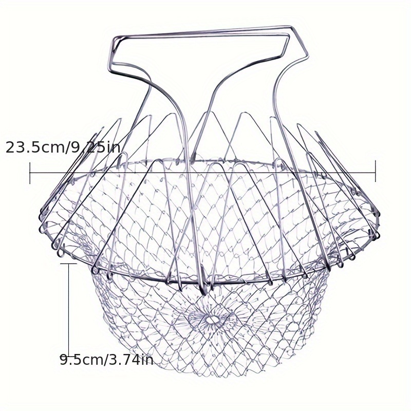 dropship 1pc; Frying Basket; Stainless Steel Frying Basket; Kitchen Foldable Steam Rinse Strain; Household Fry Basket Strainer; Kitchen Cooking Tool For Fried Food