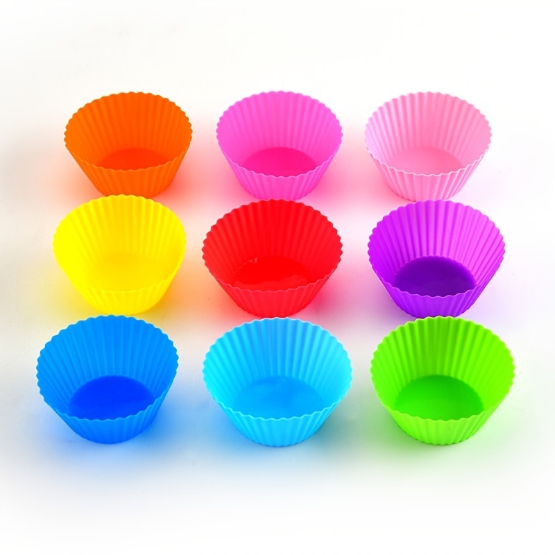 dropship 10pcs Silicone Muffin Cup; Cake Cup; Kitchen Baking Mold; Non-Stick Surface Cupcake Liners For Home Baking; Color Random