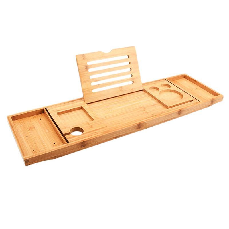 dropship Bathtub Serving Tray Bamboo Bath Bridge Useful Storage Rack Shelf Telescopic Tablet Holder For Bathroom Home Bathtub Rack