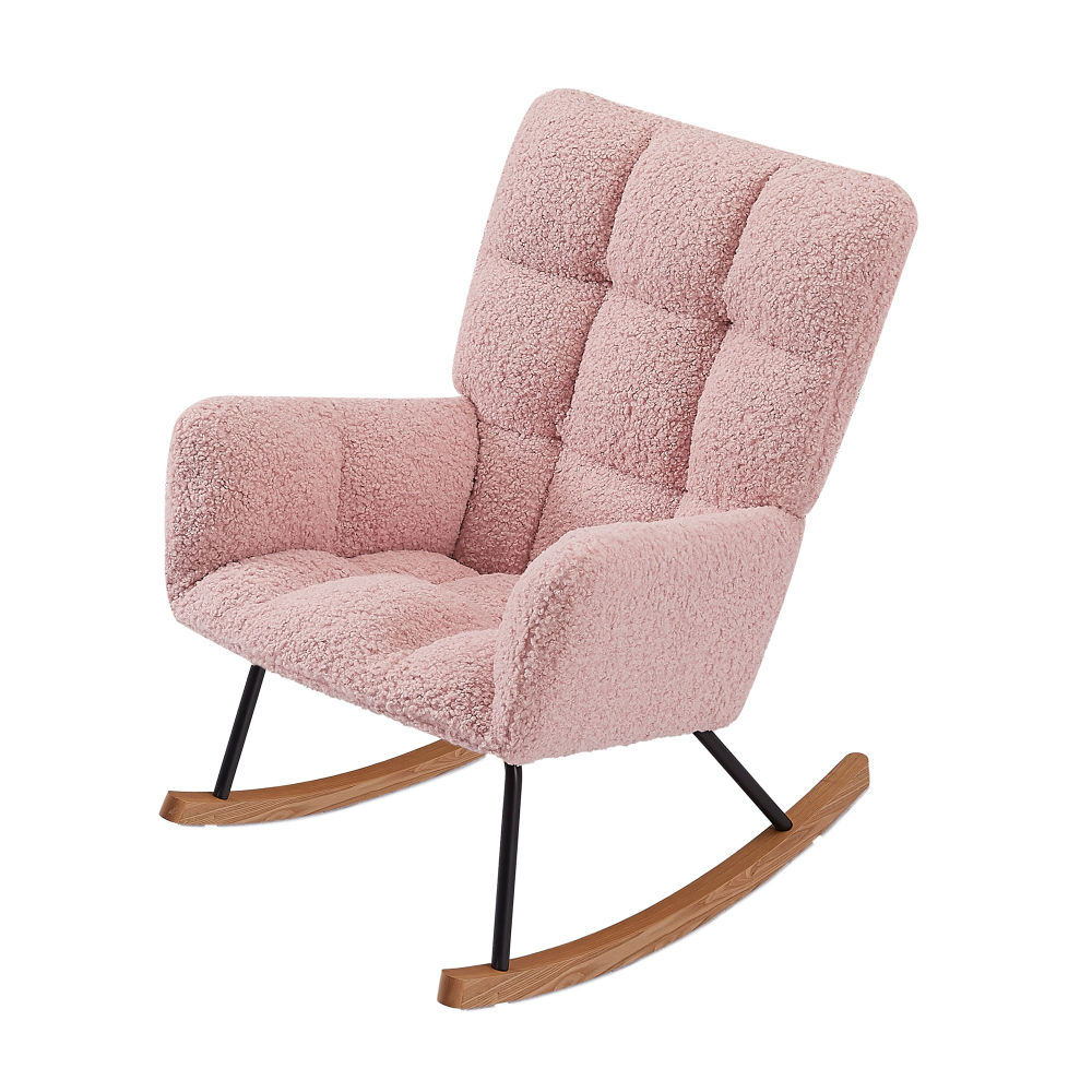 dropship Rocking Chair, Leisure Sofa Glider Chair, Comfy Upholstered Lounge Chair with High Backrest, for Nursing Baby, Reading, Napping PINK