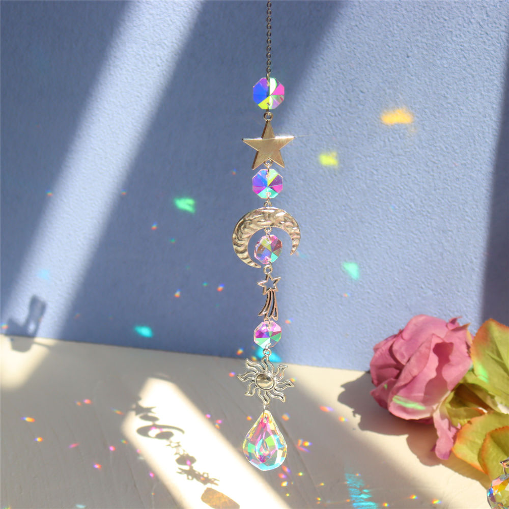 dropship 1pc; Colorful Crystals Suncatcher Hanging Sun Catcher With Chain Pendant Ornament Crystal Balls For Window Home Garden Christmas Day Party Wedding Decoration