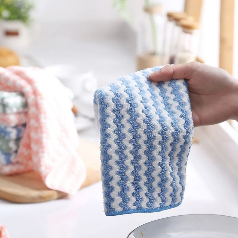 dropship 30x30cm 5/10PCS Kitchen Scouring Pad Towel Dishcloth Household Rags Gadget Microfiber Non-stick Oil Table Cleaning Cloth Wipe