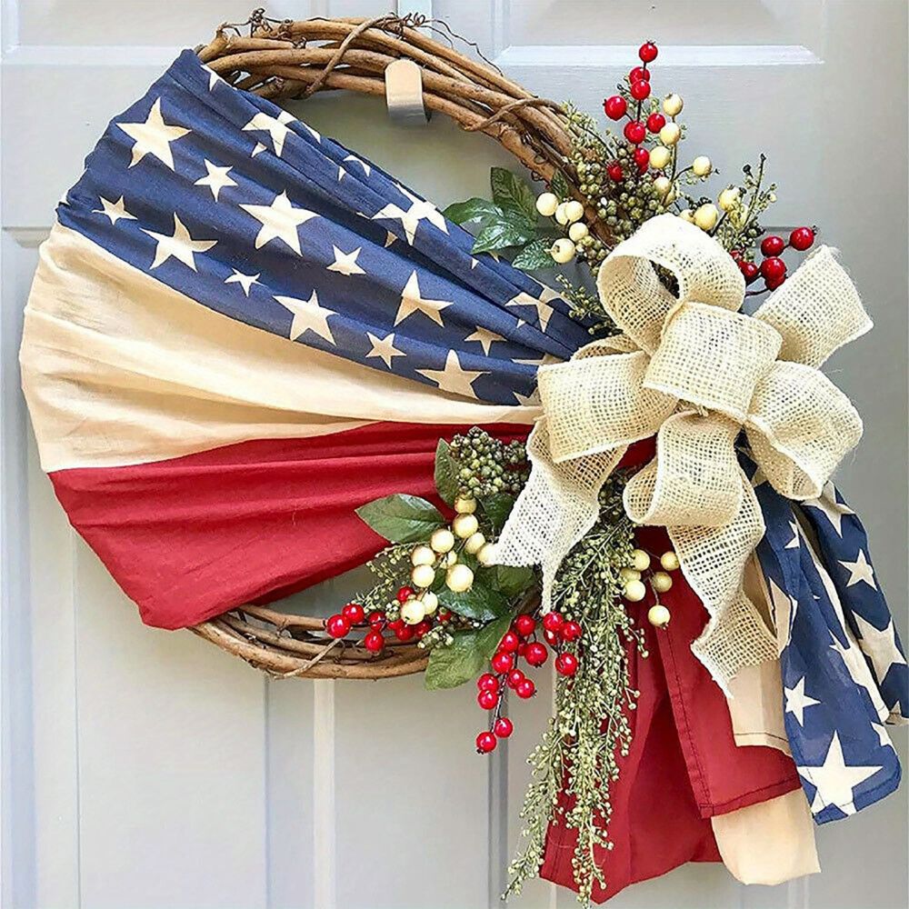 dropship 1pc; American National Day Wreath Independence Day Wreath Home Outdoor Decoration New Arrival Door Decoration; Independence Day Supplies