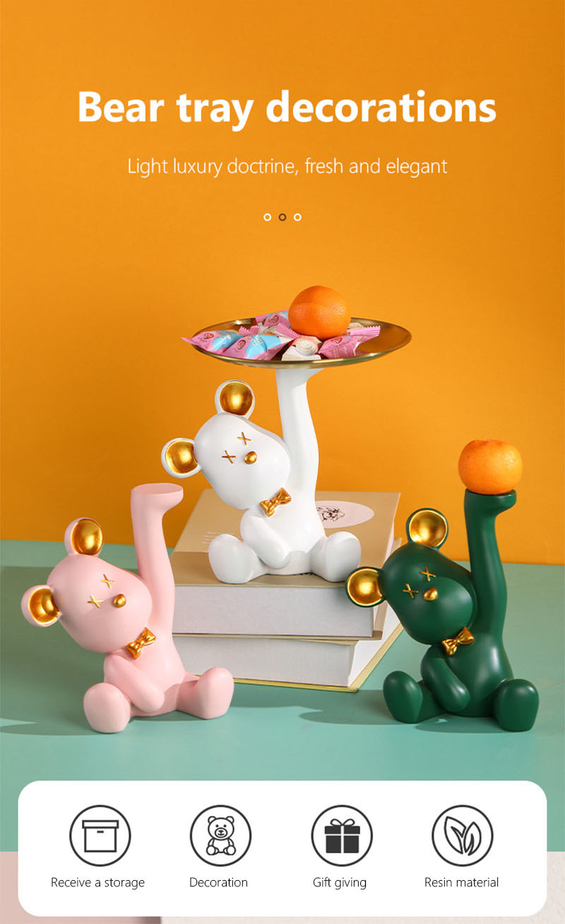 dropship NORTHEUINS Resin Bear Empty Pocket House Entry Decoration Tray Keys Receiver Storage Figurines for Interior Home Object Statues