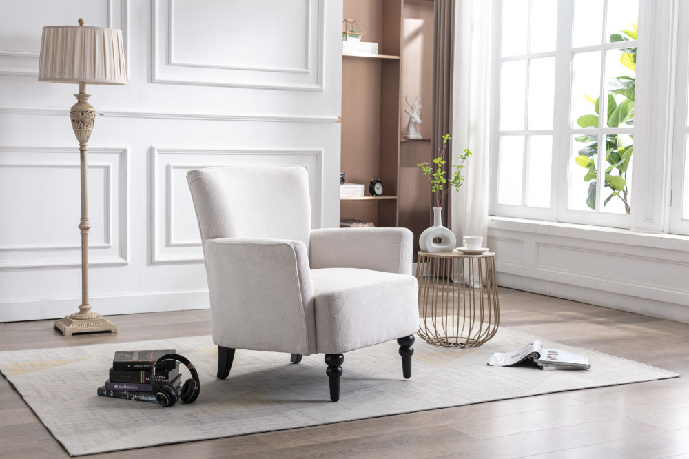 dropship Armchair Modern Accent Sofa Chair with Linen surface,Leisure Chair with solid wood feet for living room bedroom Studio,White