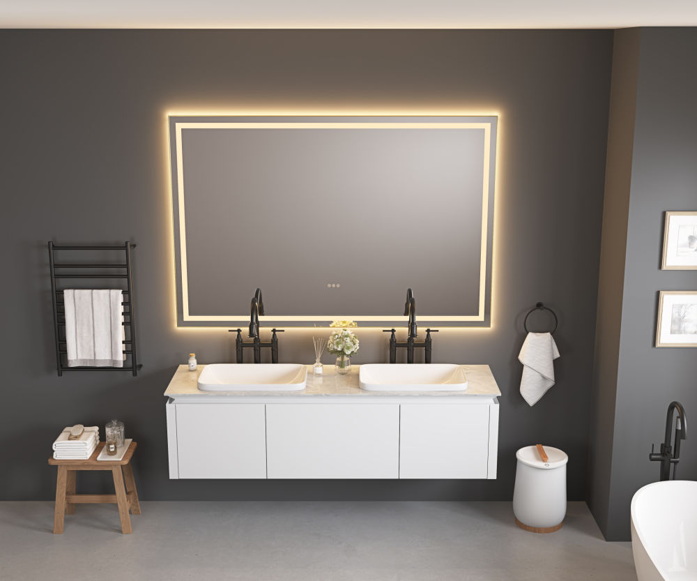 dropship 84in. W x 48in. H Oversized Rectangular Black Framed LED Mirror Anti-Fog Dimmable Wall Mount Bathroom Vanity Mirror HD Wall Mirror Kit For Gym And Dance Studio 48X 72Inches With Safety Ba