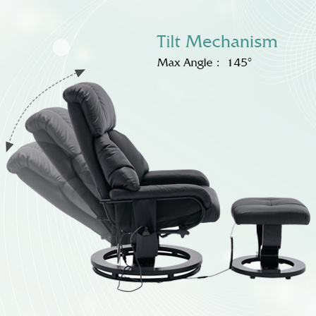 dropship Recliner with Ottoman Footrest, Recliner Chair with Vibration Massage, Faux Leather and Swivel Wood Base for Living Room and Bedroom, Black