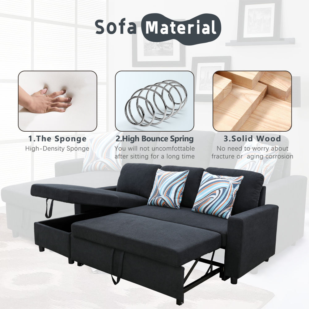 dropship Black Flannelette 2-Piece Couch Living Room Sofabed